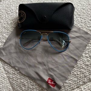 Ray Ban Aviator Full Color Sunglasses, Great Condition! Bright Blue Frame.